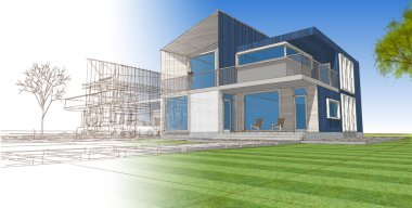 ev mimarisi çizimi 3d illüstrasyon