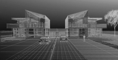 ev mimarisi çizimi 3d illüstrasyon