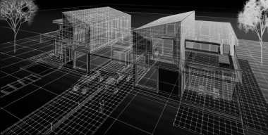 ev mimarisi çizimi 3d illüstrasyon