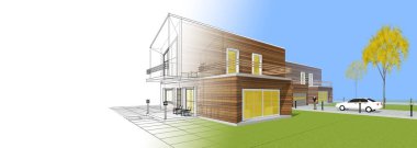 ev mimarisi çizimi 3d illüstrasyon