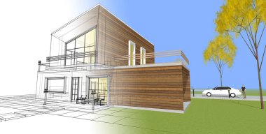 ev mimarisi çizimi 3d illüstrasyon