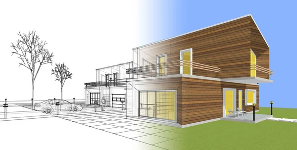 House Architectural Sketch Illustration — Stock Photo, Image