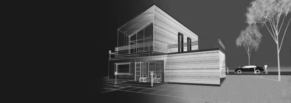 家の建築スケッチ3Dイラスト — ストック写真