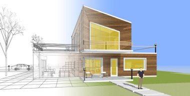 ev mimarisi çizimi 3d illüstrasyon