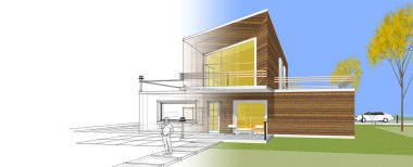 ev mimarisi çizimi 3d illüstrasyon