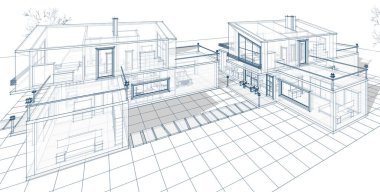 ev mimarisi çizimi 3d illüstrasyon