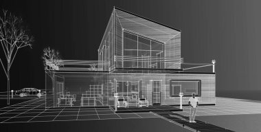 ev mimarisi çizimi 3d illüstrasyon