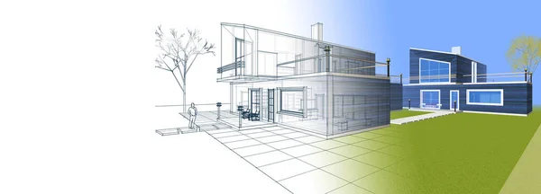 house architectural sketch 3d illustration