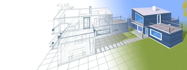 Dom Architektoniczny Szkic Ilustracja — Zdjęcie stockowe