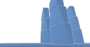 soyut modern mimari modüler cephe 3D illüstrasyon