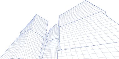 soyut modern mimari modüler cephe 3D illüstrasyon