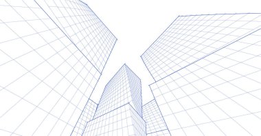 soyut modern mimari modüler cephe 3D illüstrasyon