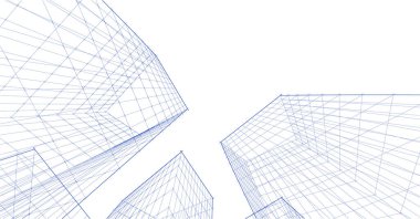 soyut modern mimari modüler cephe 3D illüstrasyon