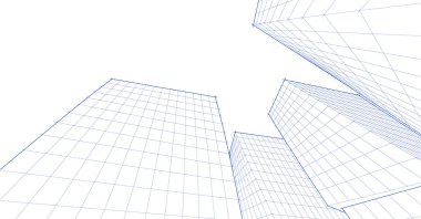 soyut modern mimari modüler cephe 3D illüstrasyon