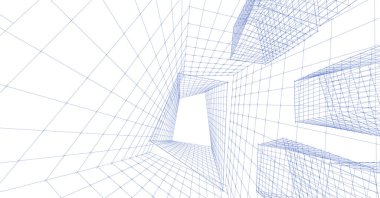 soyut modern mimari modüler cephe 3D illüstrasyon