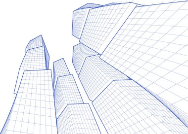 soyut modern mimari modüler cephe 3D illüstrasyon