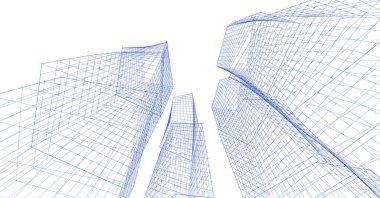 soyut modern mimari modüler cephe 3D illüstrasyon