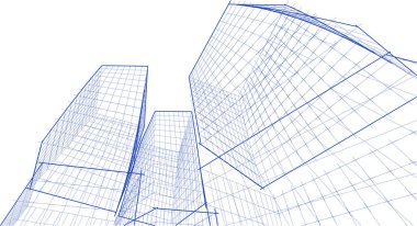 soyut modern mimari modüler cephe 3D illüstrasyon