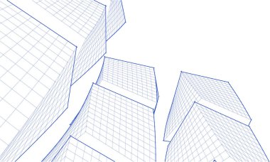 soyut modern mimari modüler cephe 3D illüstrasyon