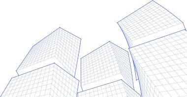 soyut modern mimari modüler cephe 3D illüstrasyon