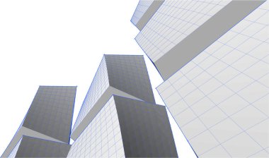 soyut modern mimari modüler cephe 3D illüstrasyon