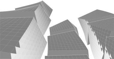 soyut modern mimari modüler cephe 3D illüstrasyon