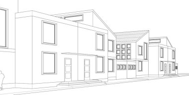 Şehir konağı mimari projesi çizimi 3D illüstrasyon