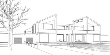 city townhouse architectural project sketch 3d illustration clipart
