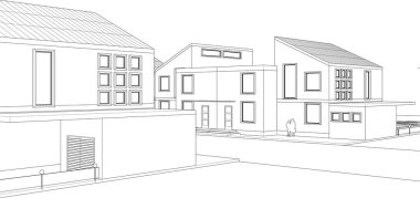 Şehir konağı mimari projesi çizimi 3D illüstrasyon