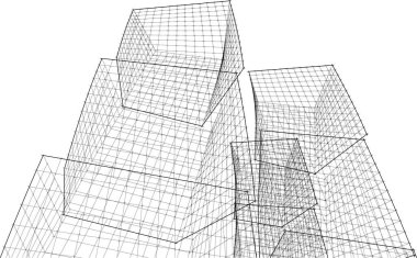 soyut modern mimari modüler cephe 3D illüstrasyon