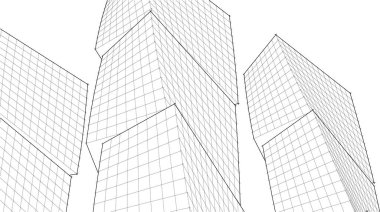 soyut modern mimari modüler cephe 3D illüstrasyon