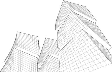 soyut modern mimari modüler cephe 3D illüstrasyon