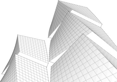 soyut modern mimari modüler cephe 3D illüstrasyon