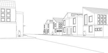 Şehir konağı mimari projesi çizimi 3D illüstrasyon