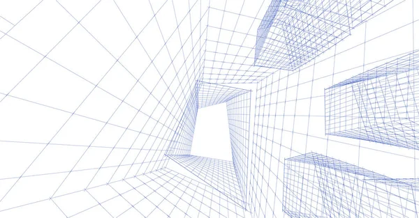 soyut modern mimari modüler cephe 3D illüstrasyon