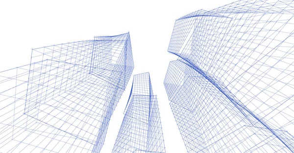 soyut modern mimari modüler cephe 3D illüstrasyon