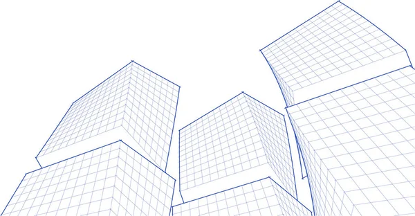 soyut modern mimari modüler cephe 3D illüstrasyon