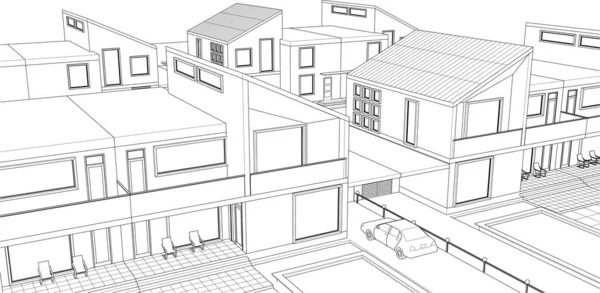 Şehir Konağı Mimari Projesi Çizimi Illüstrasyon — Stok Vektör