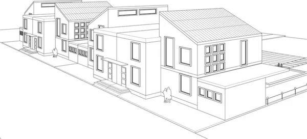 城市住宅建筑草图3D插图 — 图库矢量图片