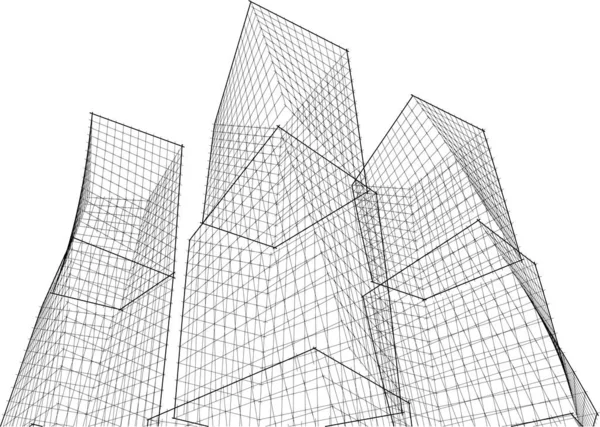 抽象的な現代建築モジュラーファサード3Dイラスト — ストックベクタ