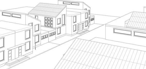 Městský Dům Architektonický Projekt Skica Ilustrace — Stockový vektor