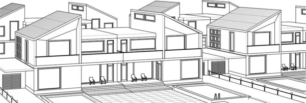 City Townhouse Arkitektoniska Projekt Skiss Illustration — Stock vektor