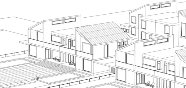 Ville Maison Ville Projet Architectural Croquis Illustration — Image vectorielle