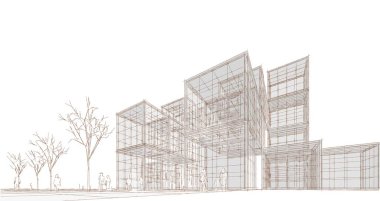 soyut modern mimari modüler cephe 3D illüstrasyon