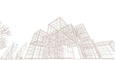 soyut modern mimari modüler cephe 3D illüstrasyon