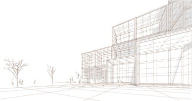 soyut modern mimari modüler cephe 3D illüstrasyon