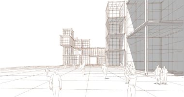 soyut modern mimari modüler cephe 3D illüstrasyon