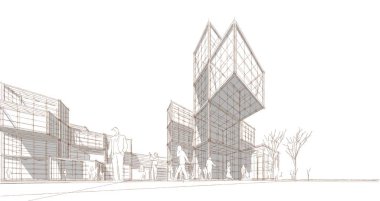 soyut modern mimari modüler cephe 3D illüstrasyon