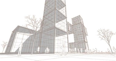 soyut modern mimari modüler cephe 3D illüstrasyon