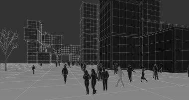 soyut modern mimari modüler cephe 3D illüstrasyon